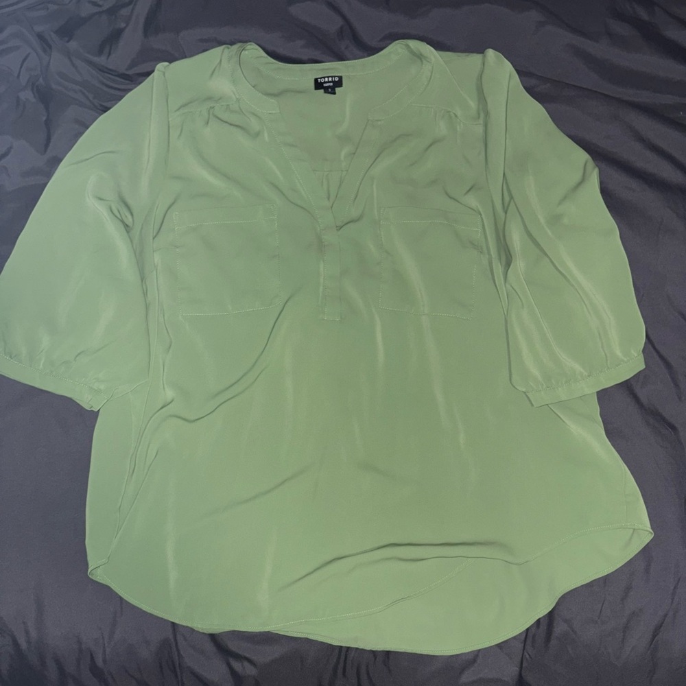 Torrid Green Polo Collar Relaxed Blouse